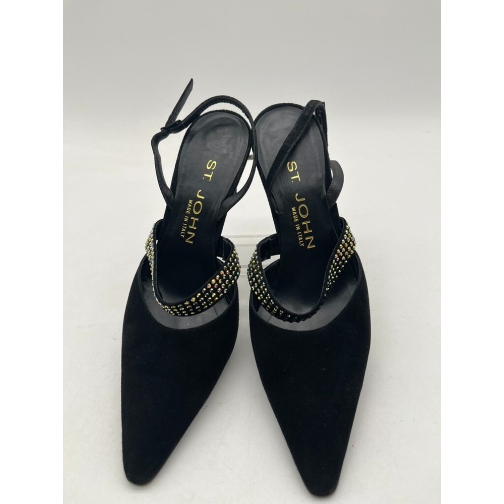 St John Crystal Detailed Pointed Black Heels Shoes Size 5B